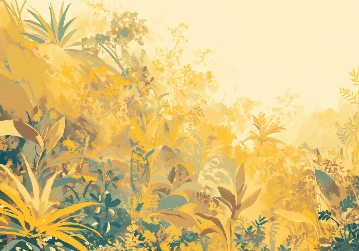 Papier peint feuillage vert et jaune