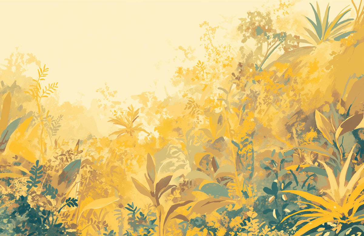 Papier peint feuillage vert et jaune
