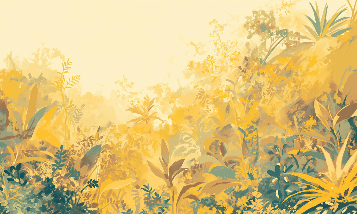Papier peint feuillage vert et jaune