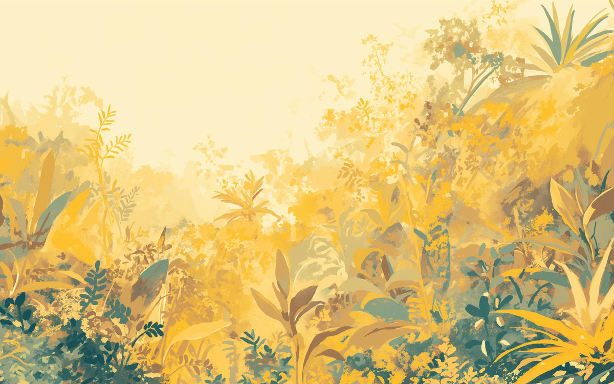 Papier peint feuillage vert et jaune