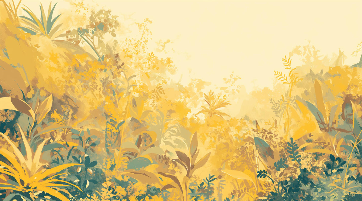 Papier peint feuillage vert et jaune