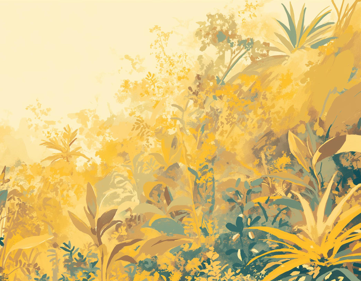 Papier peint feuillage vert et jaune
