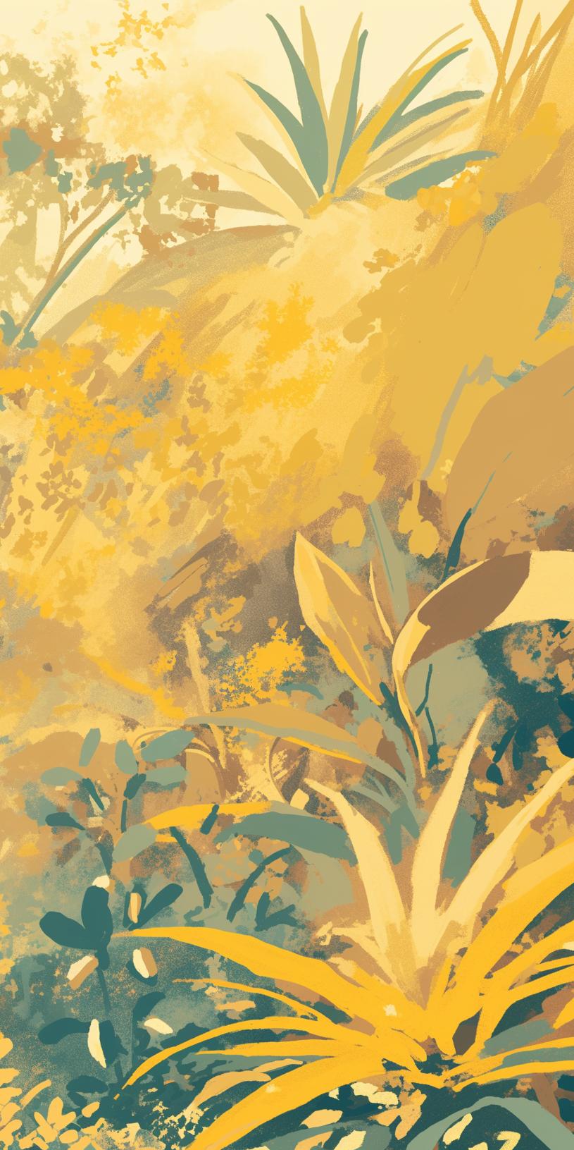 Papier peint feuillage vert et jaune
