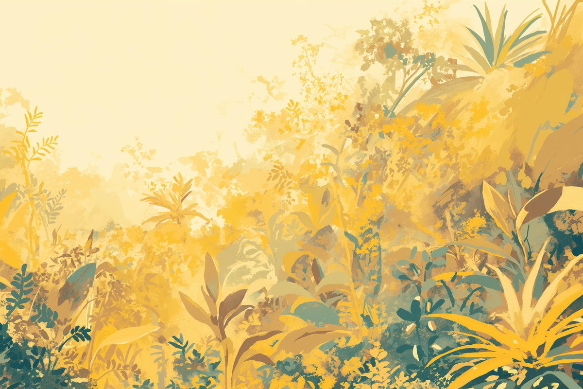Papier peint feuillage vert et jaune
