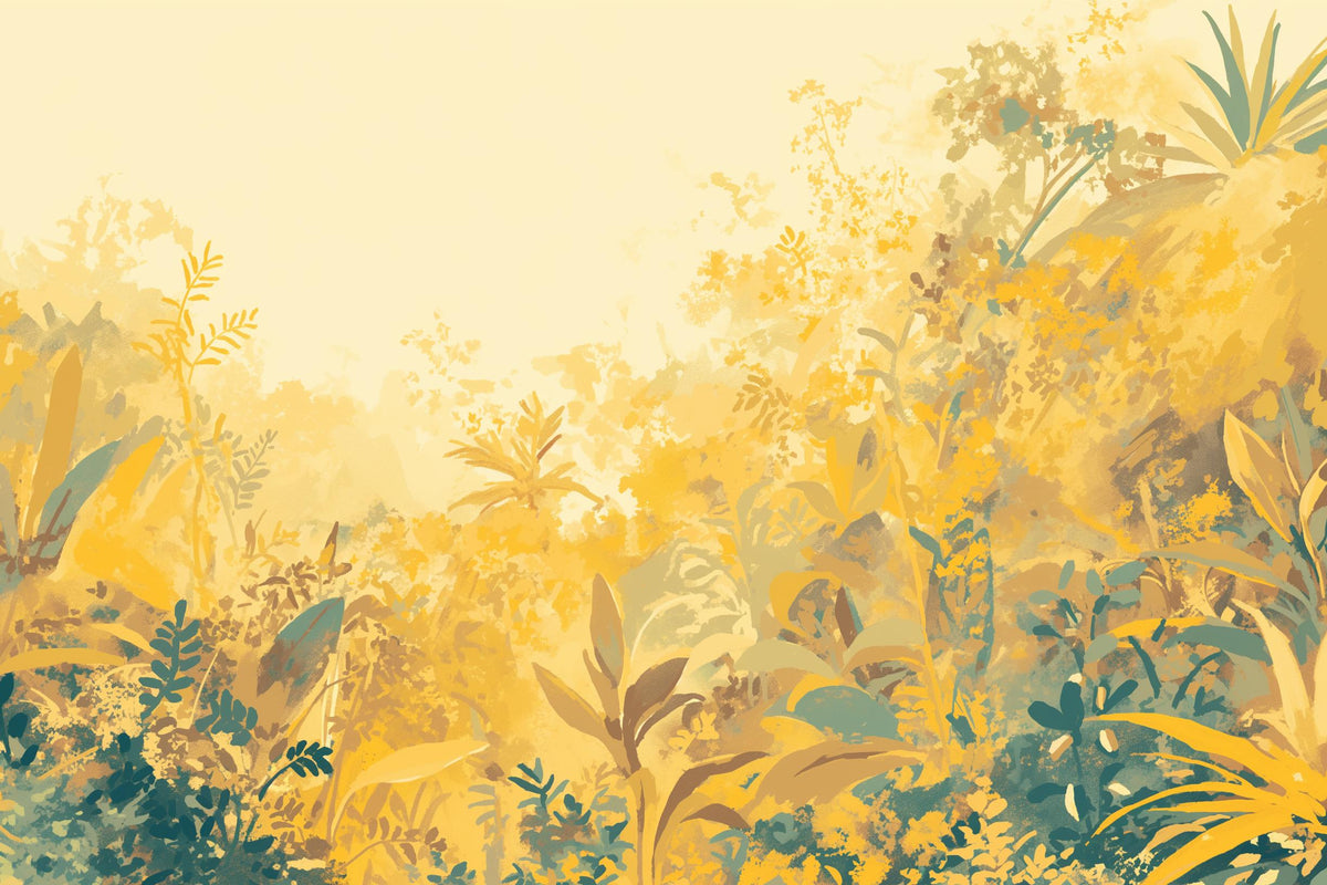 Papier peint feuillage vert et jaune