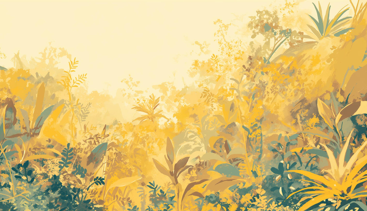 Papier peint feuillage vert et jaune