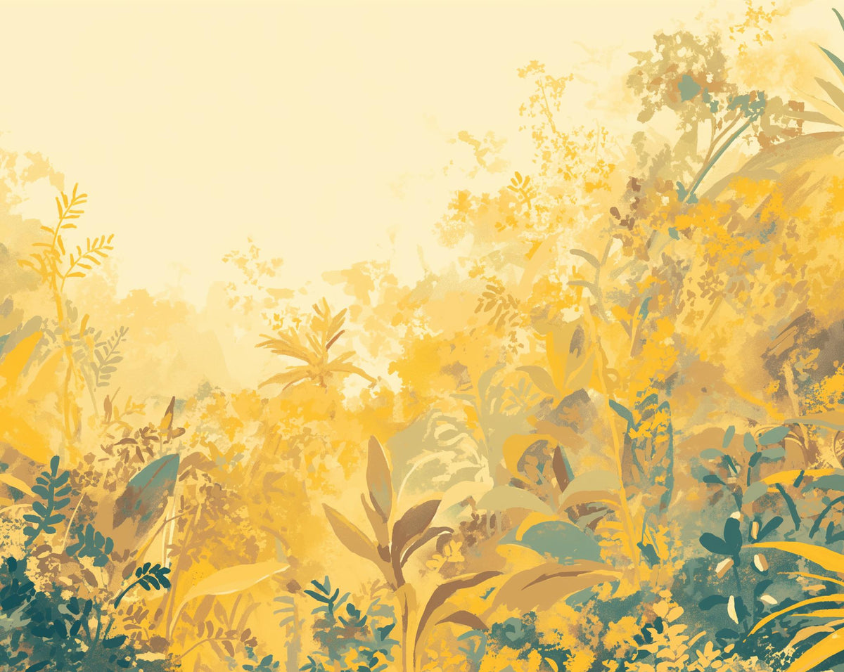 Papier peint feuillage vert et jaune