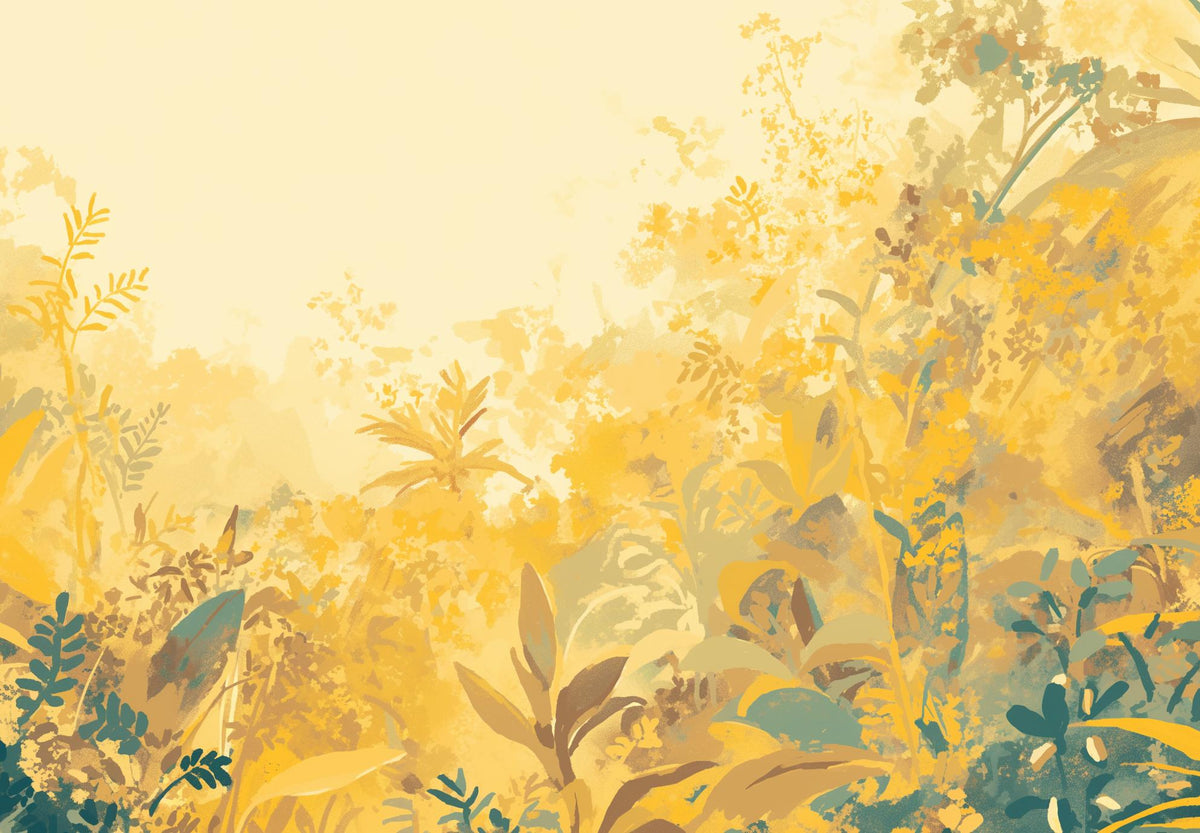 Papier peint feuillage vert et jaune