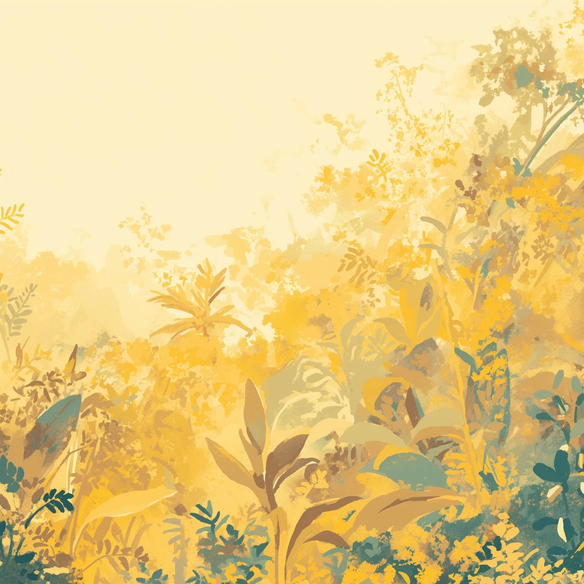 Papier peint feuillage vert et jaune