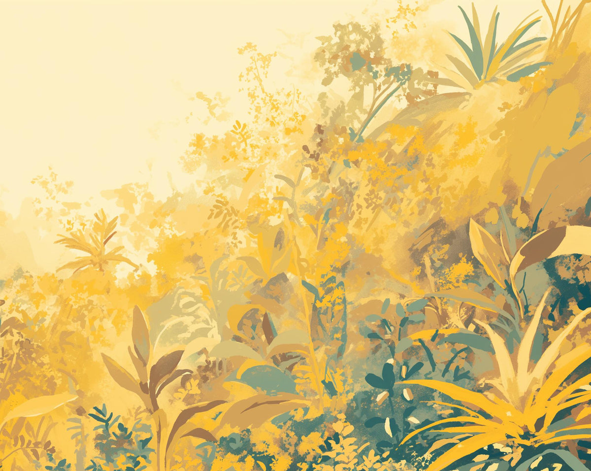 Papier peint feuillage vert et jaune