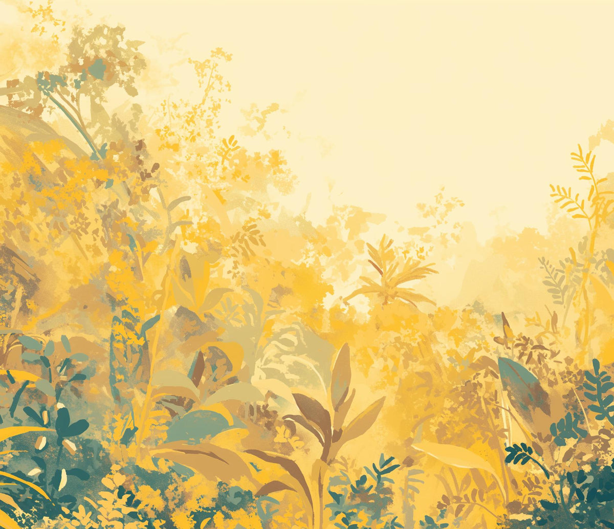 Papier peint feuillage vert et jaune