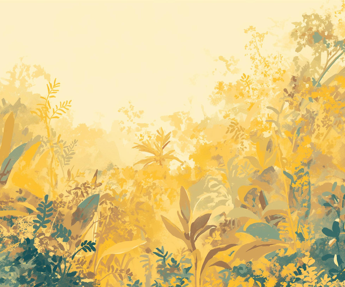 Papier peint feuillage vert et jaune