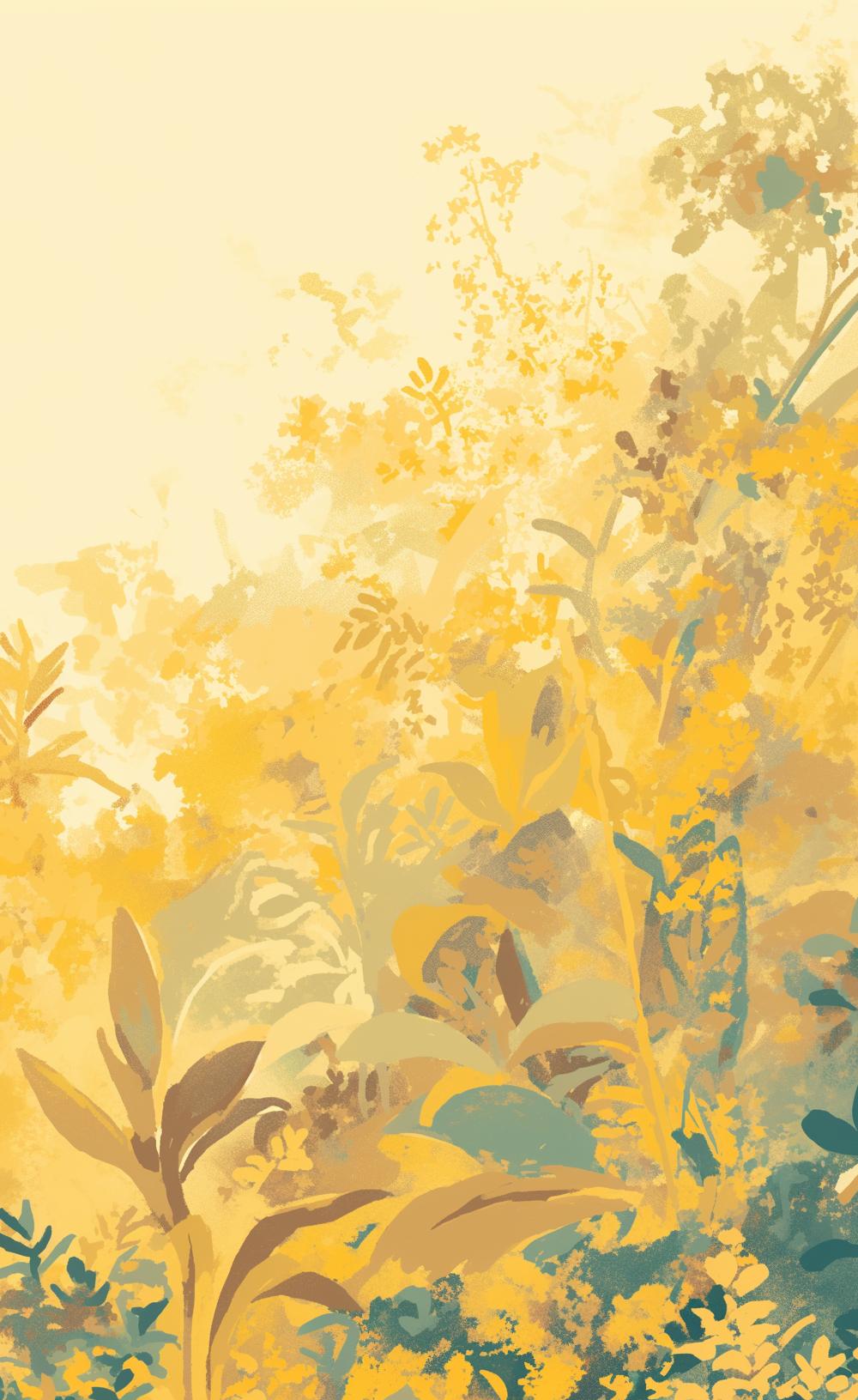 Papier peint feuillage vert et jaune