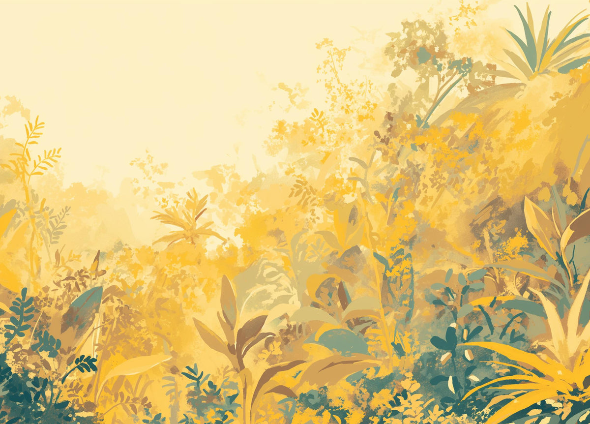 Papier peint feuillage vert et jaune
