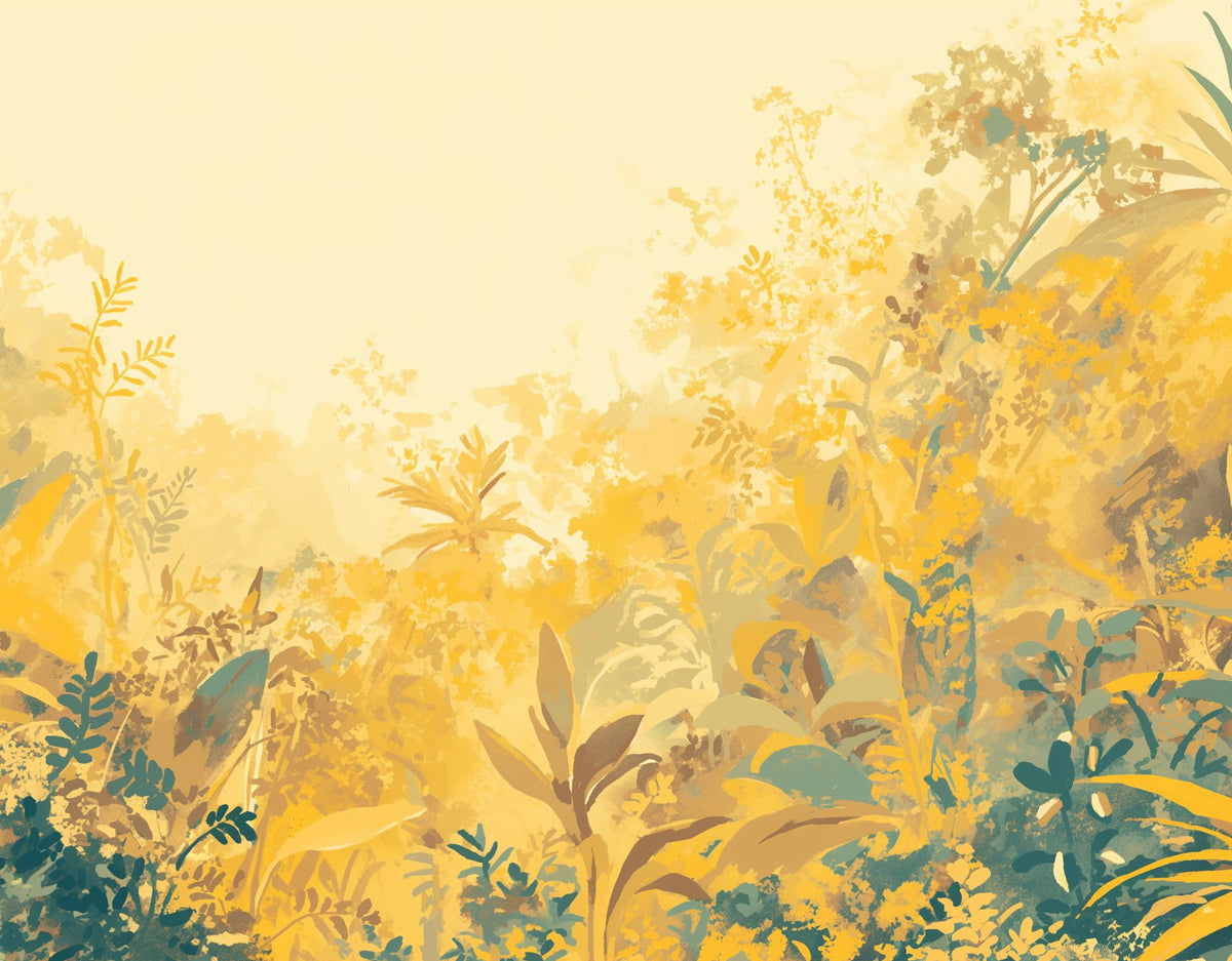 Papier peint feuillage vert et jaune