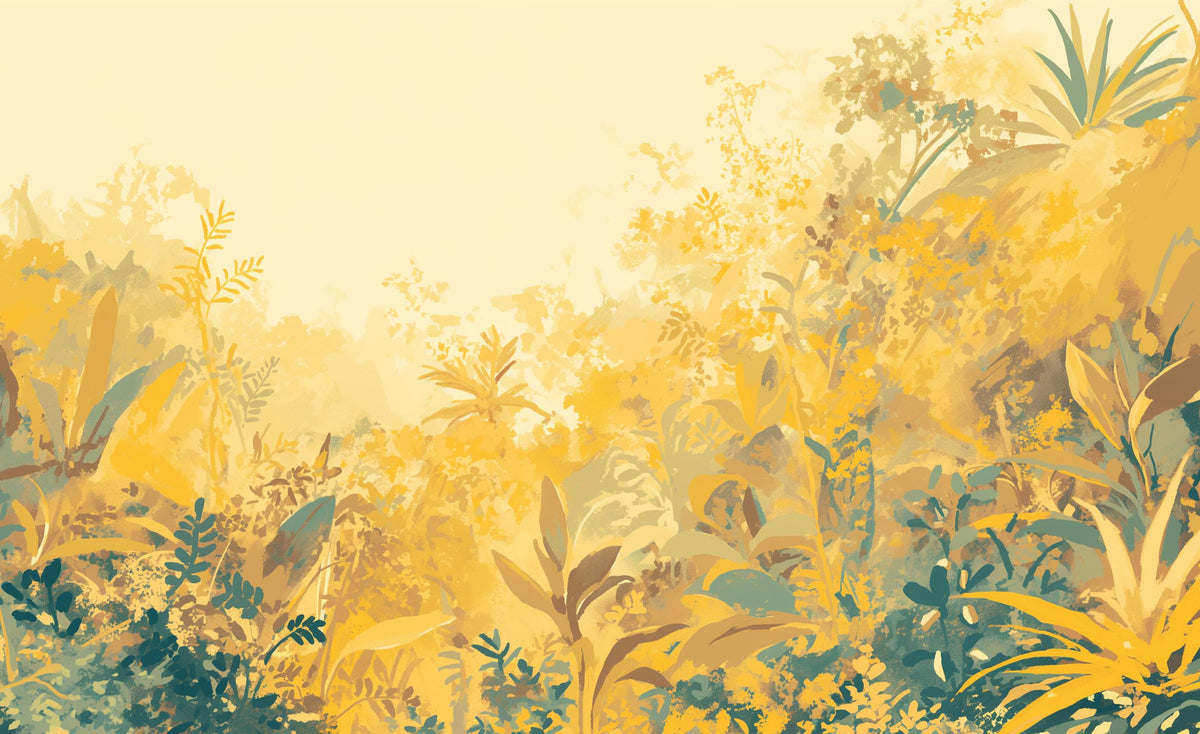 Papier peint feuillage vert et jaune
