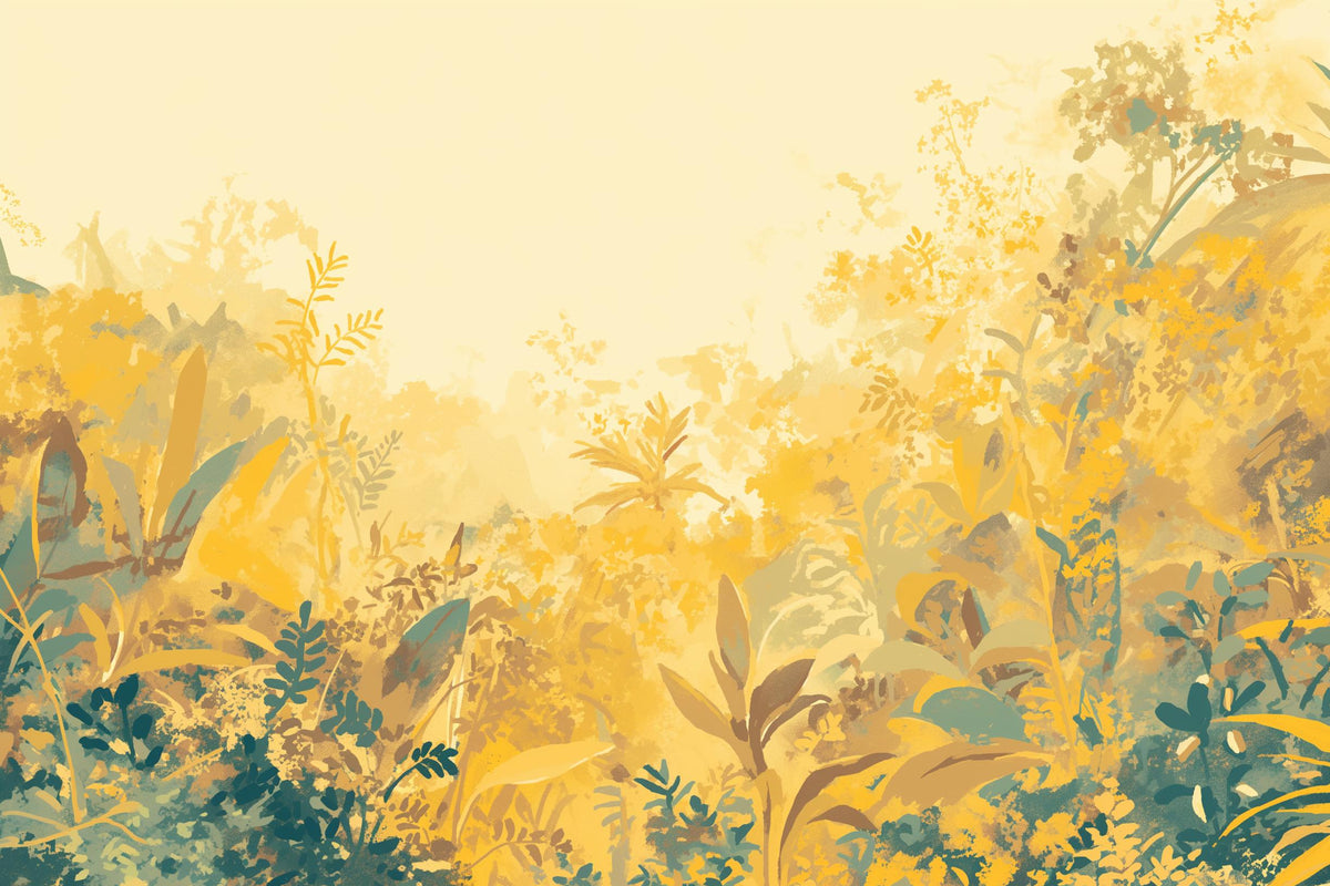 Papier peint feuillage vert et jaune