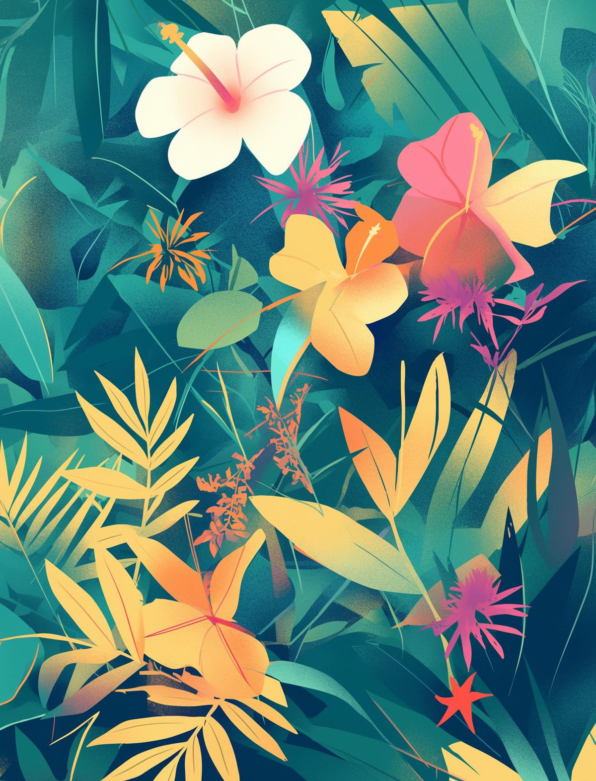 Papier peint feuillage tropical multicolore