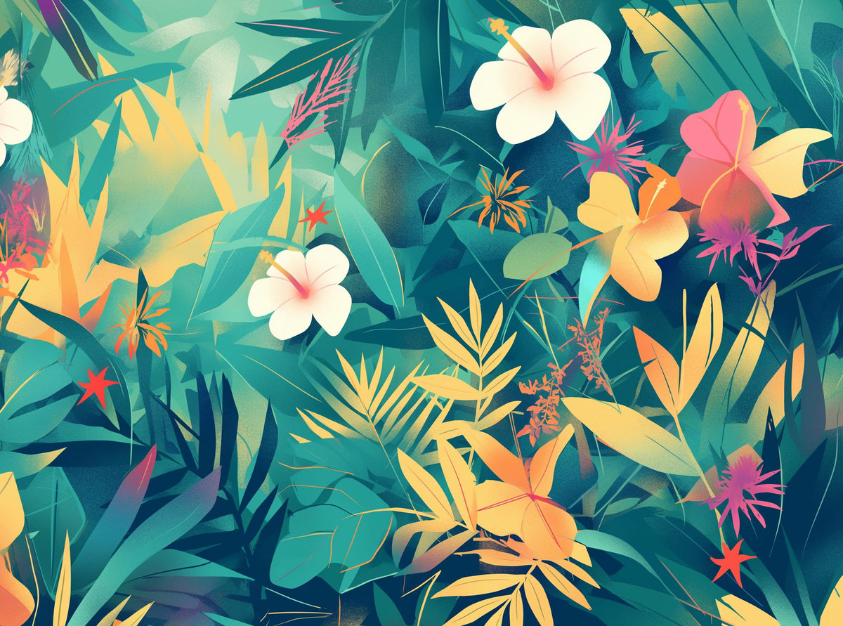 Papier peint feuillage tropical multicolore