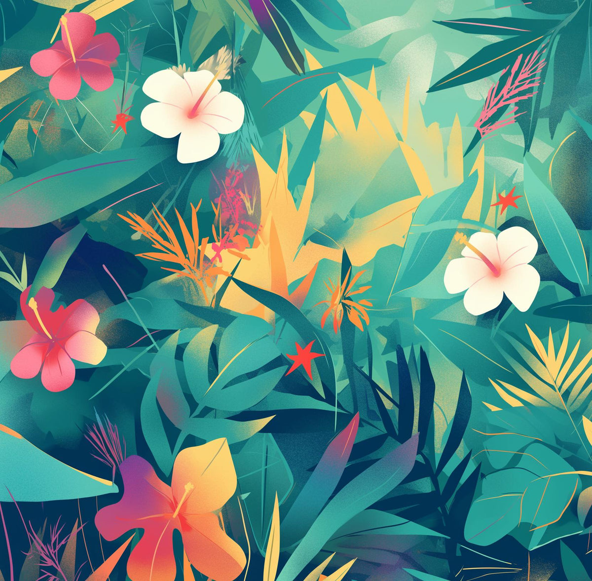 Papier peint feuillage tropical multicolore