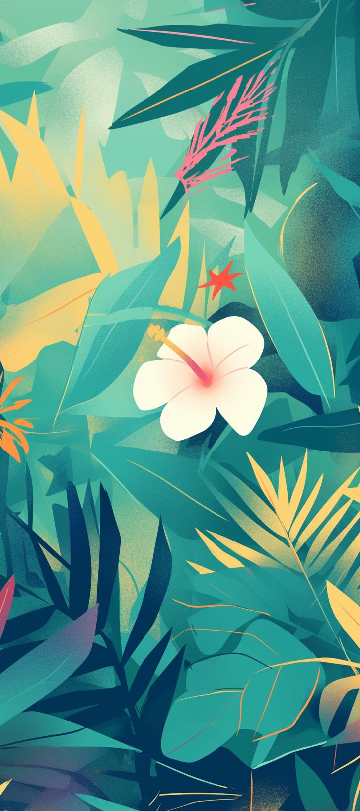 Papier peint feuillage tropical multicolore