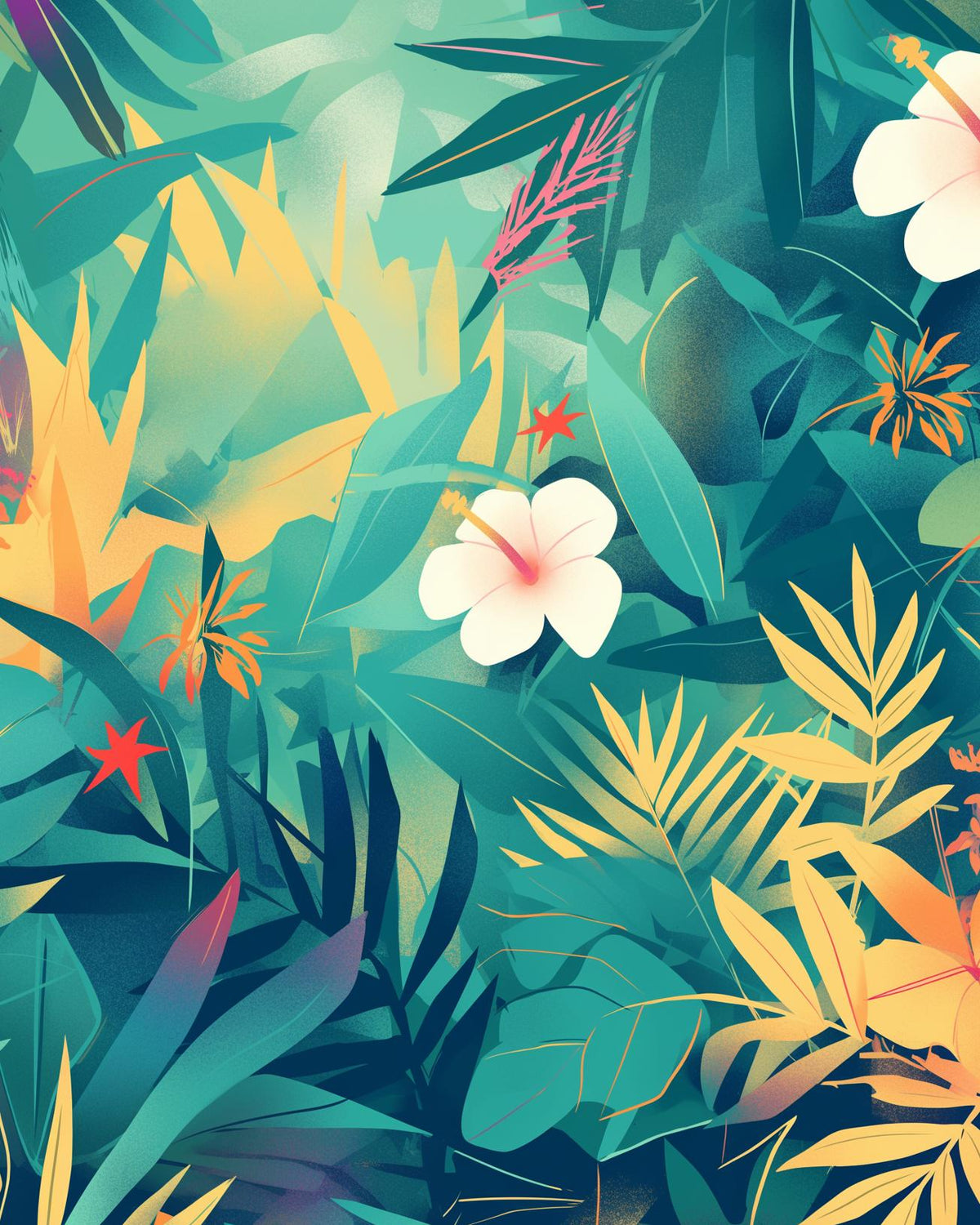 Papier peint feuillage tropical multicolore