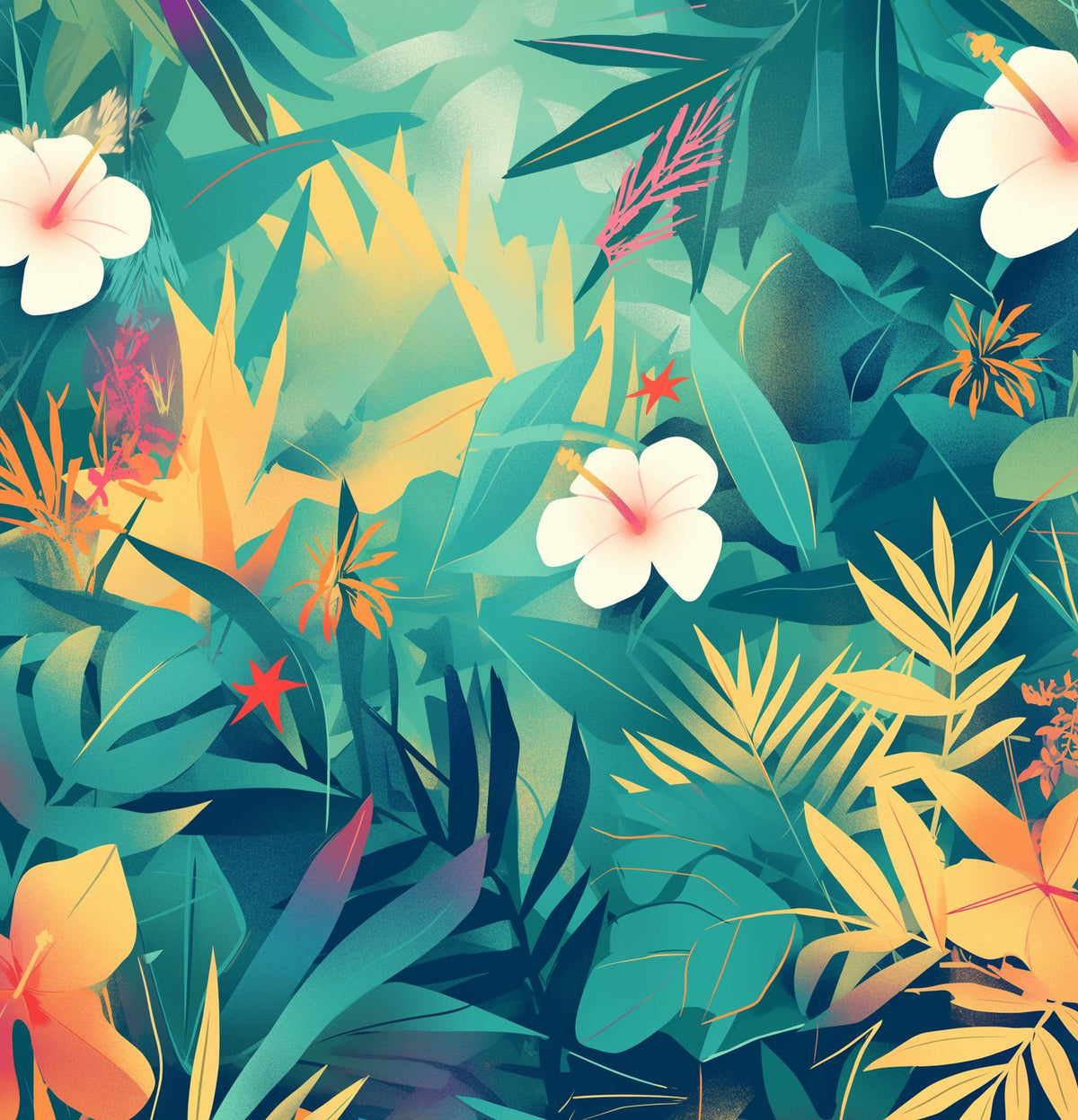 Papier peint feuillage tropical multicolore
