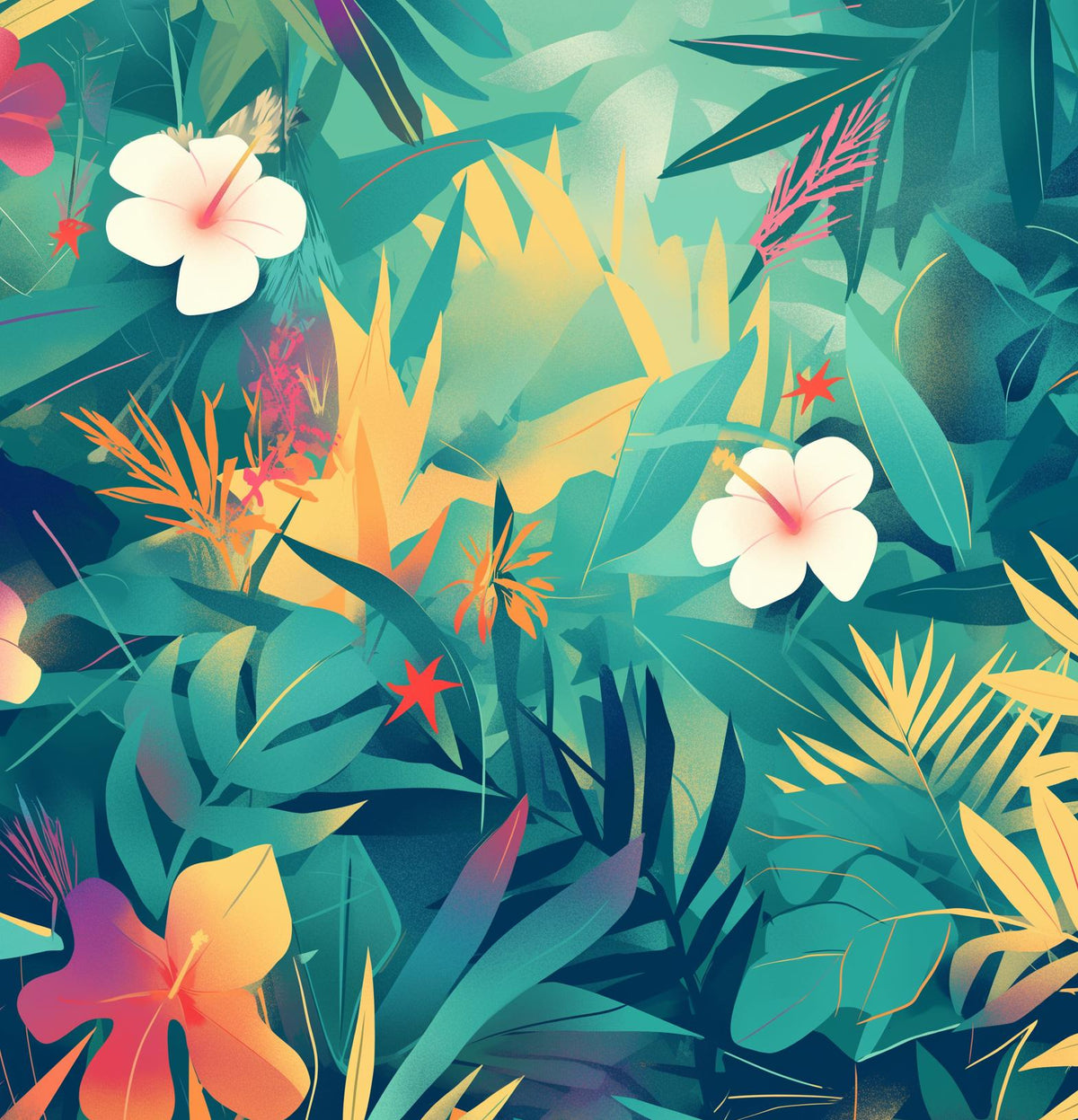 Papier peint feuillage tropical multicolore