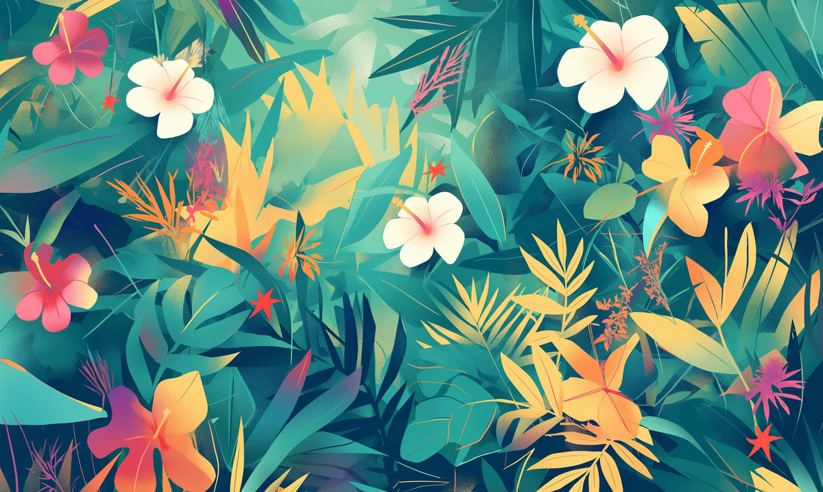 Papier peint feuillage tropical multicolore