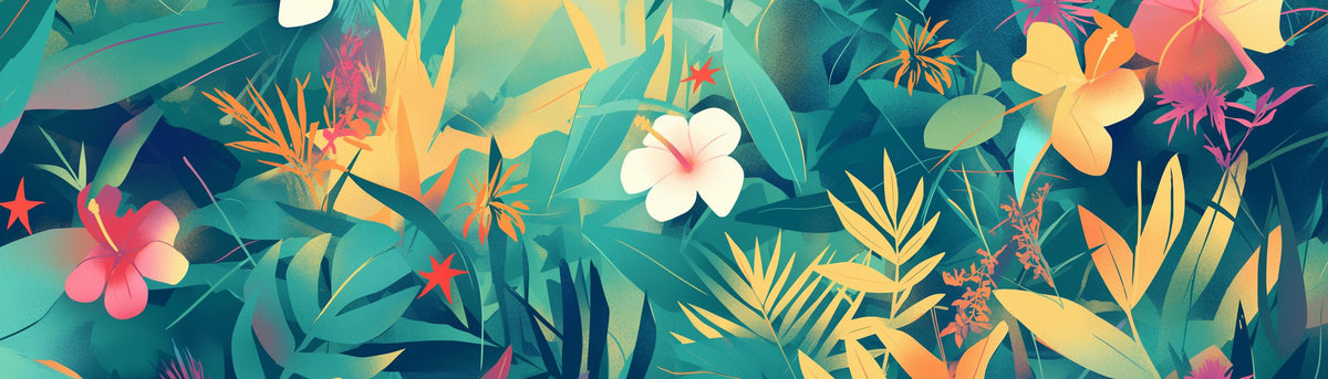 Papier peint feuillage tropical multicolore