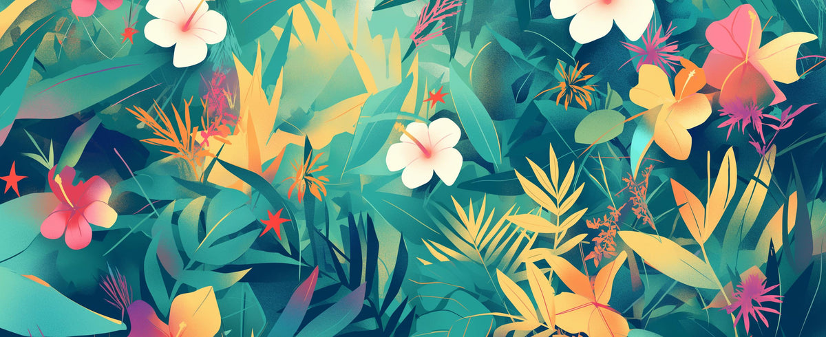Papier peint feuillage tropical multicolore