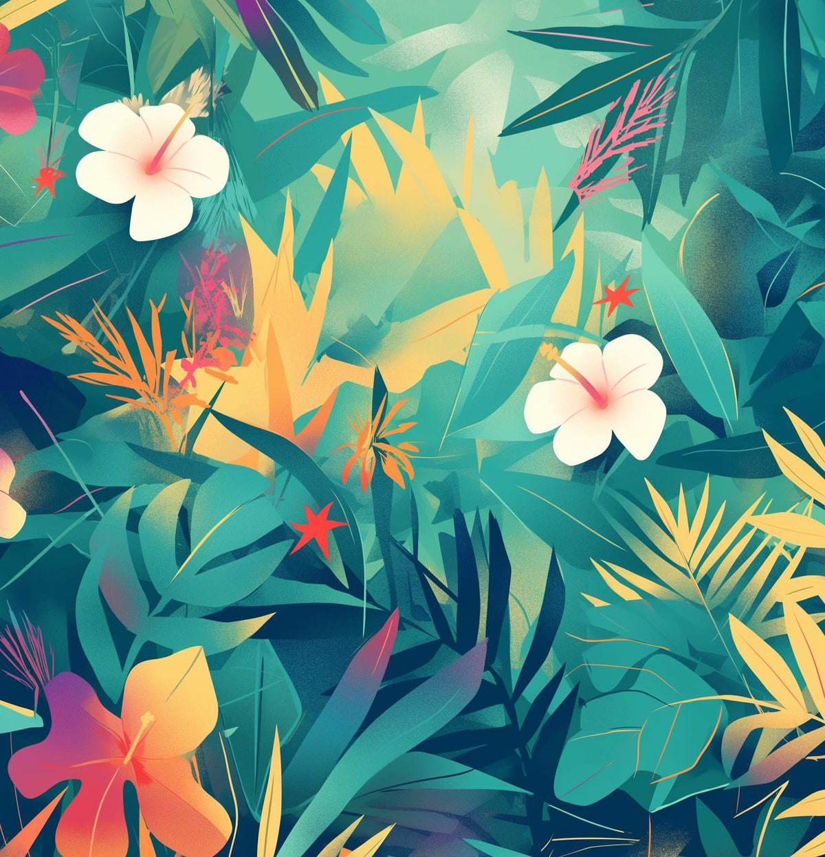 Papier peint feuillage tropical multicolore