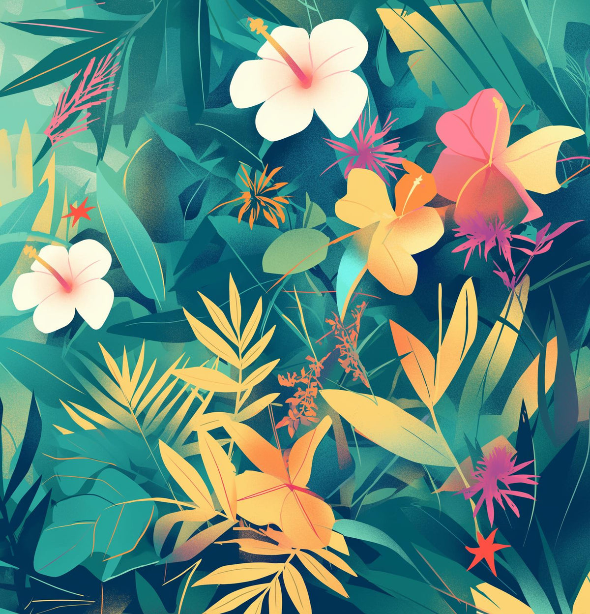 Papier peint feuillage tropical multicolore