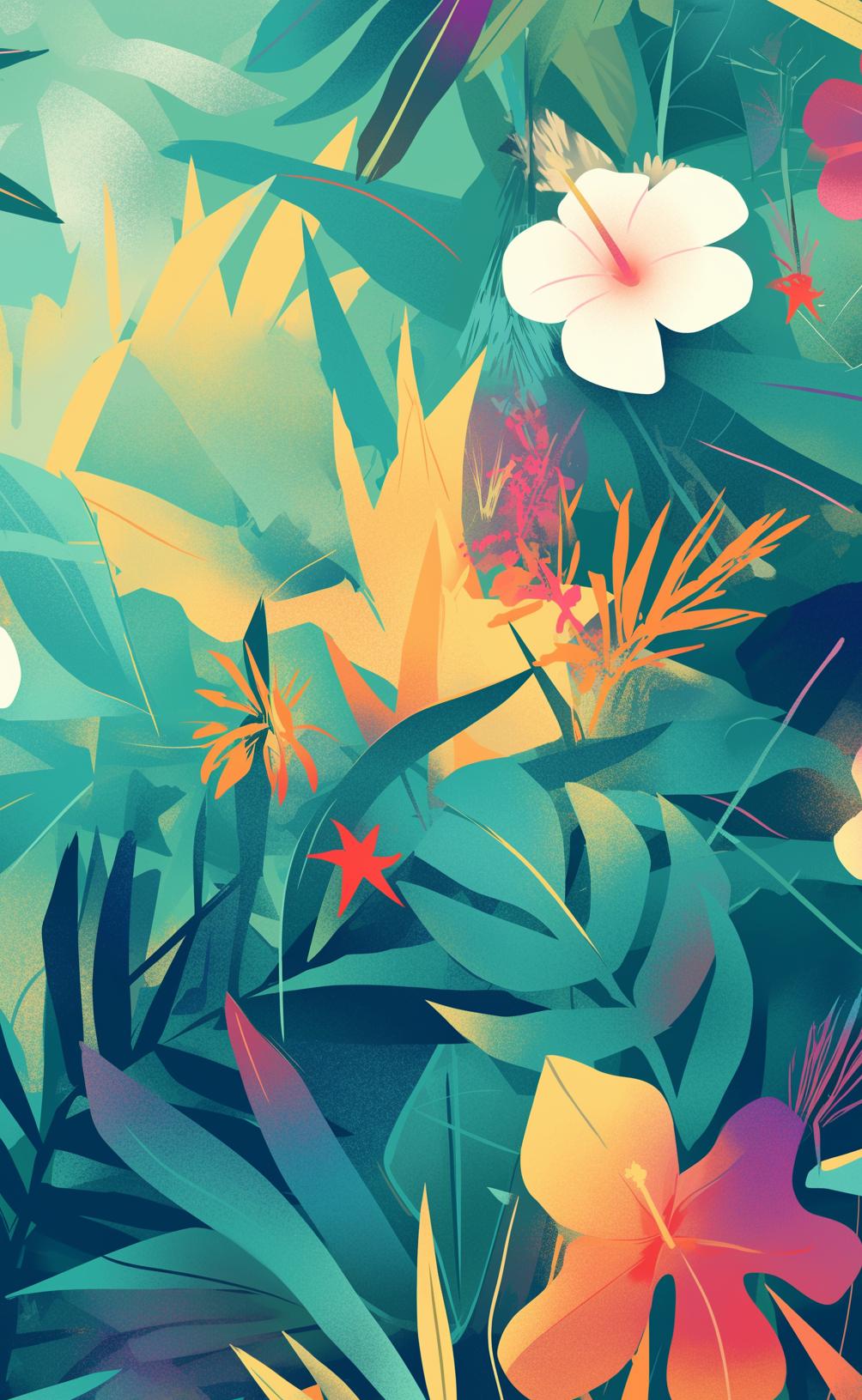 Papier peint feuillage tropical multicolore