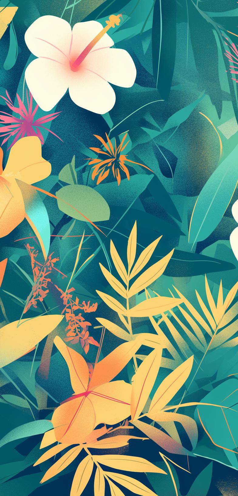 Papier peint feuillage tropical multicolore