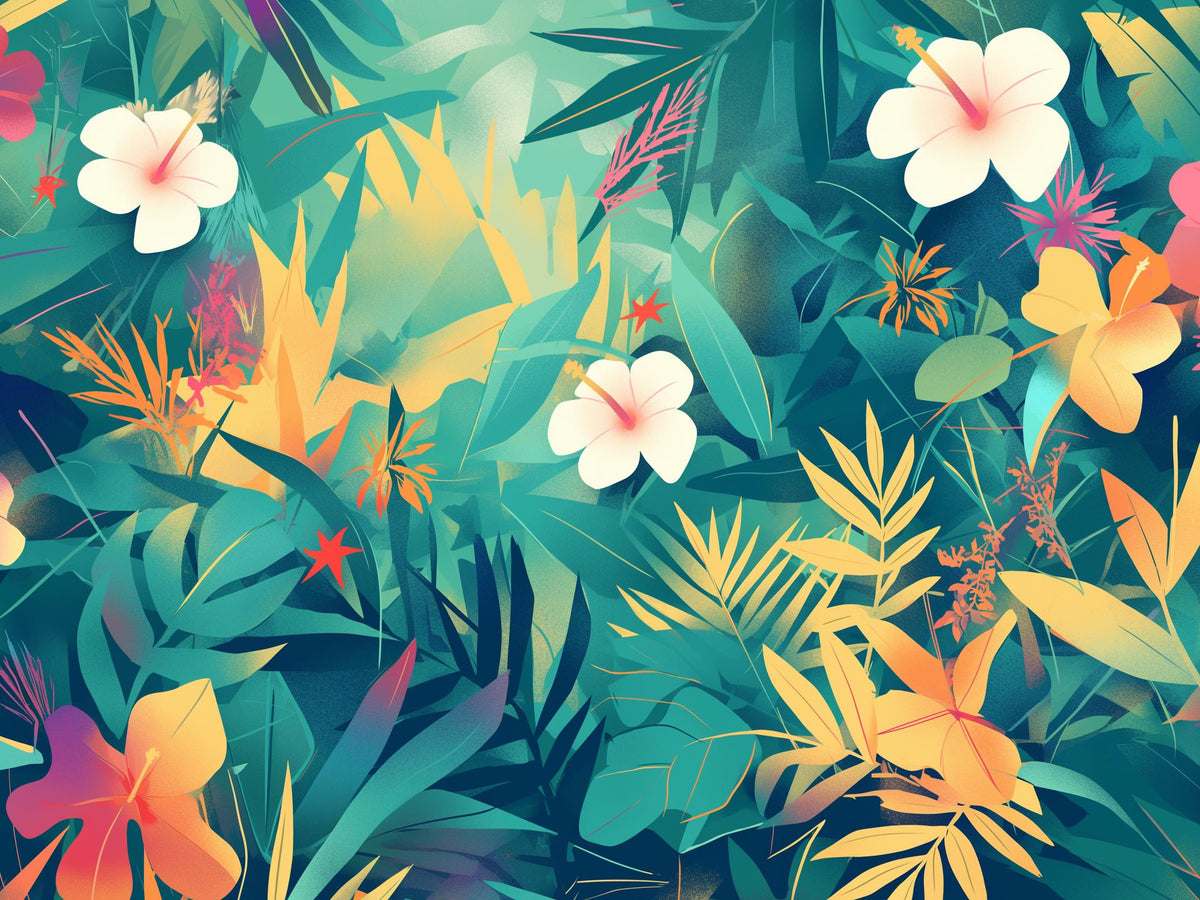 Papier peint feuillage tropical multicolore