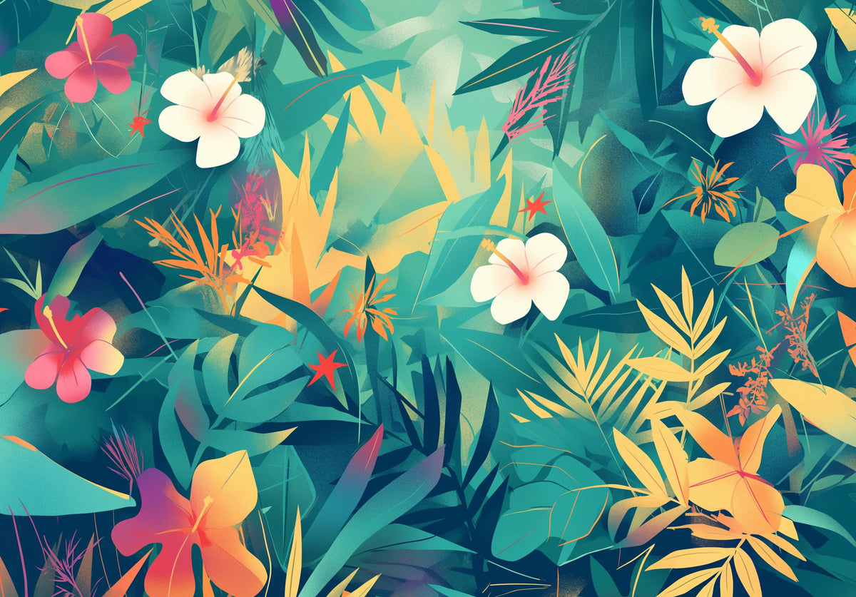 Papier peint feuillage tropical multicolore