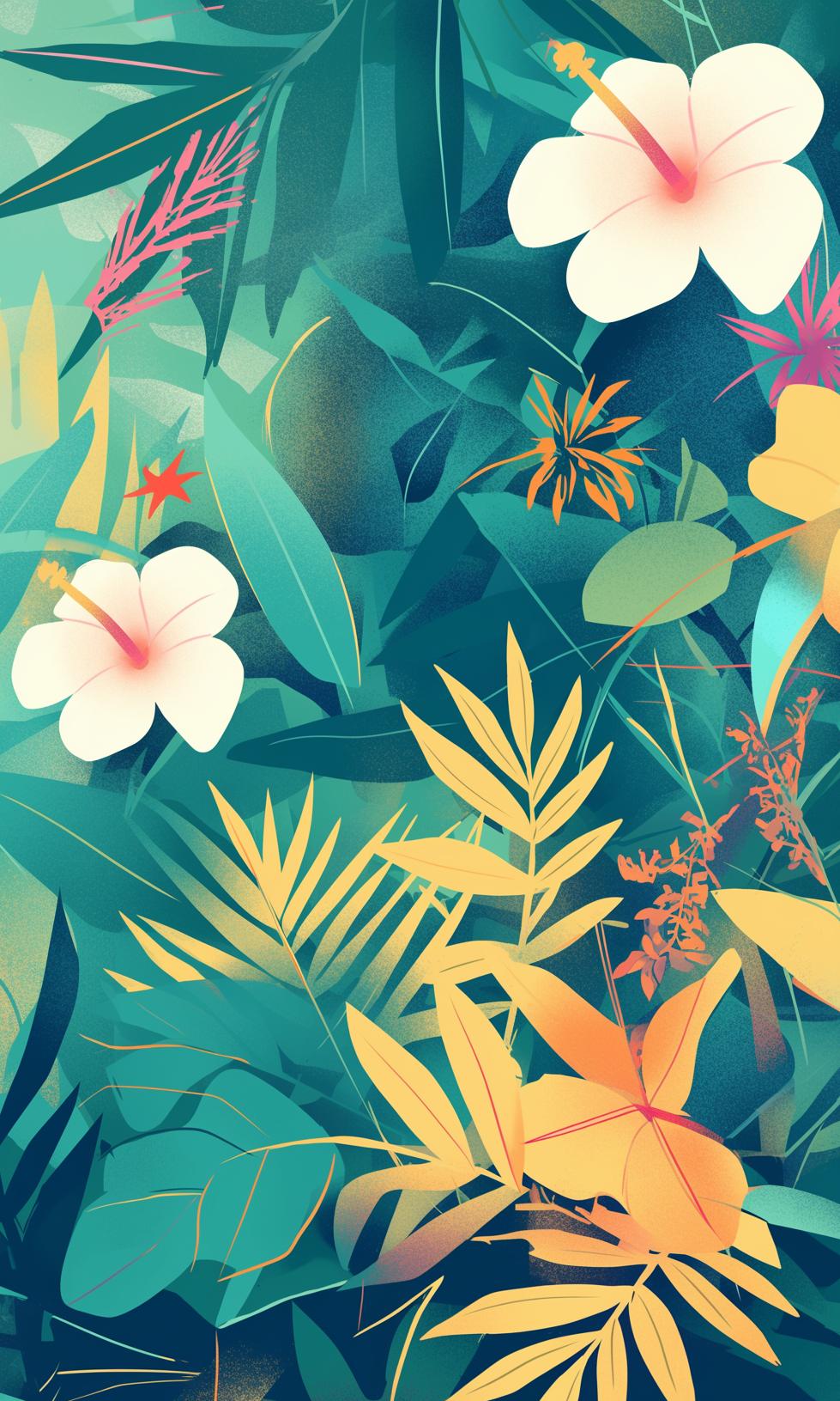 Papier peint feuillage tropical multicolore
