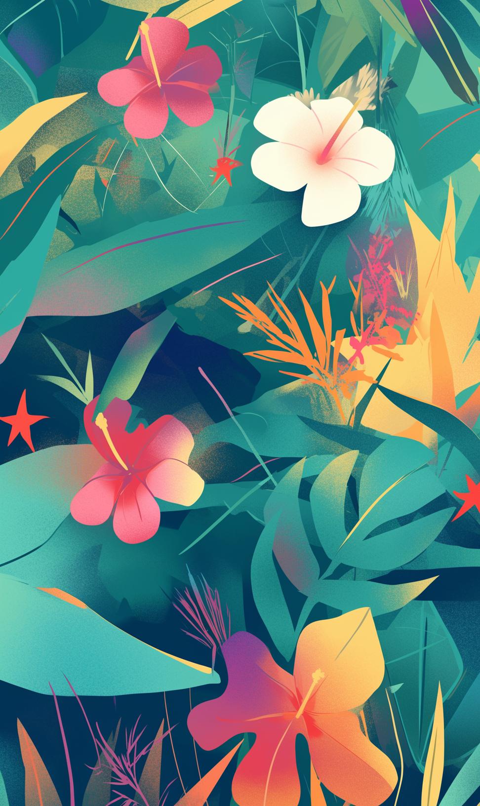 Papier peint feuillage tropical multicolore
