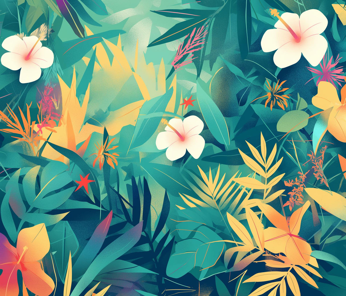 Papier peint feuillage tropical multicolore