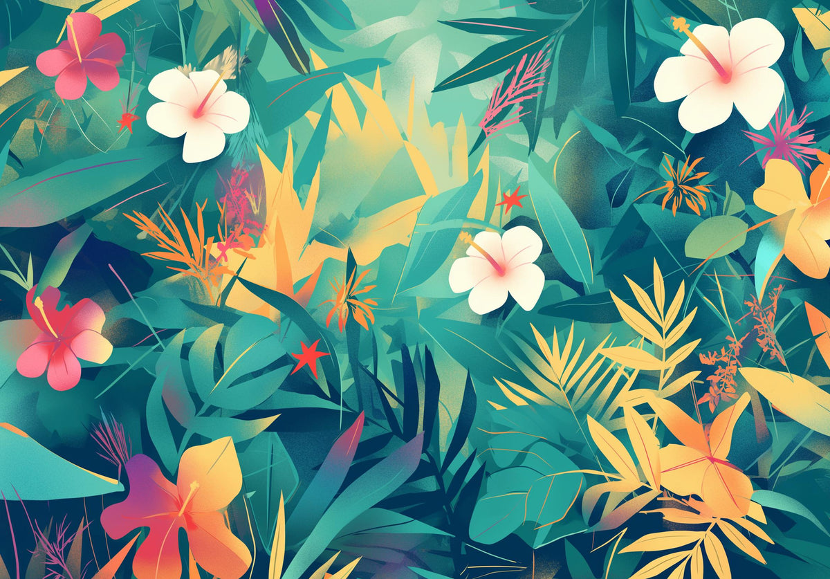 Papier peint feuillage tropical multicolore