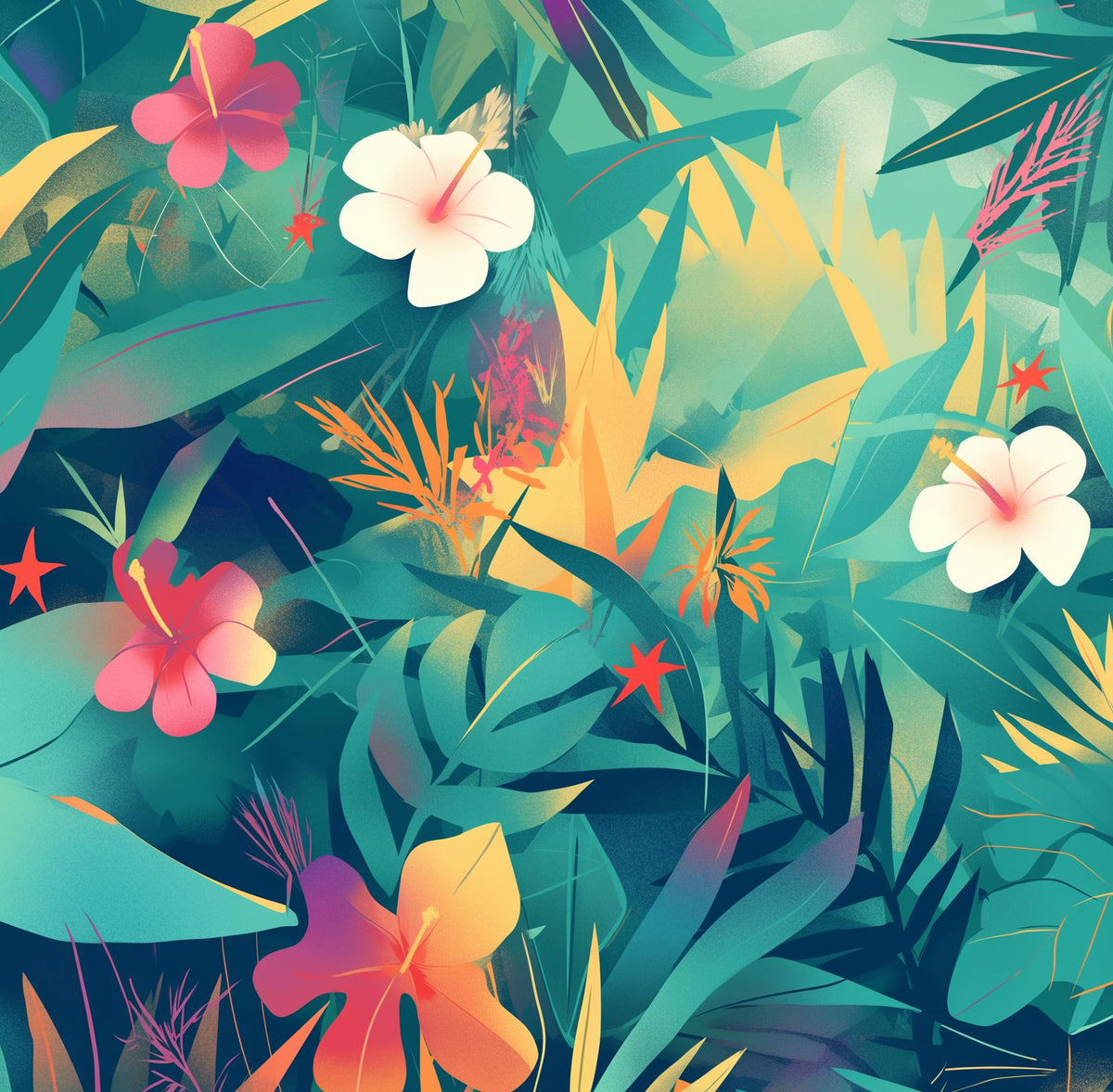Papier peint feuillage tropical multicolore