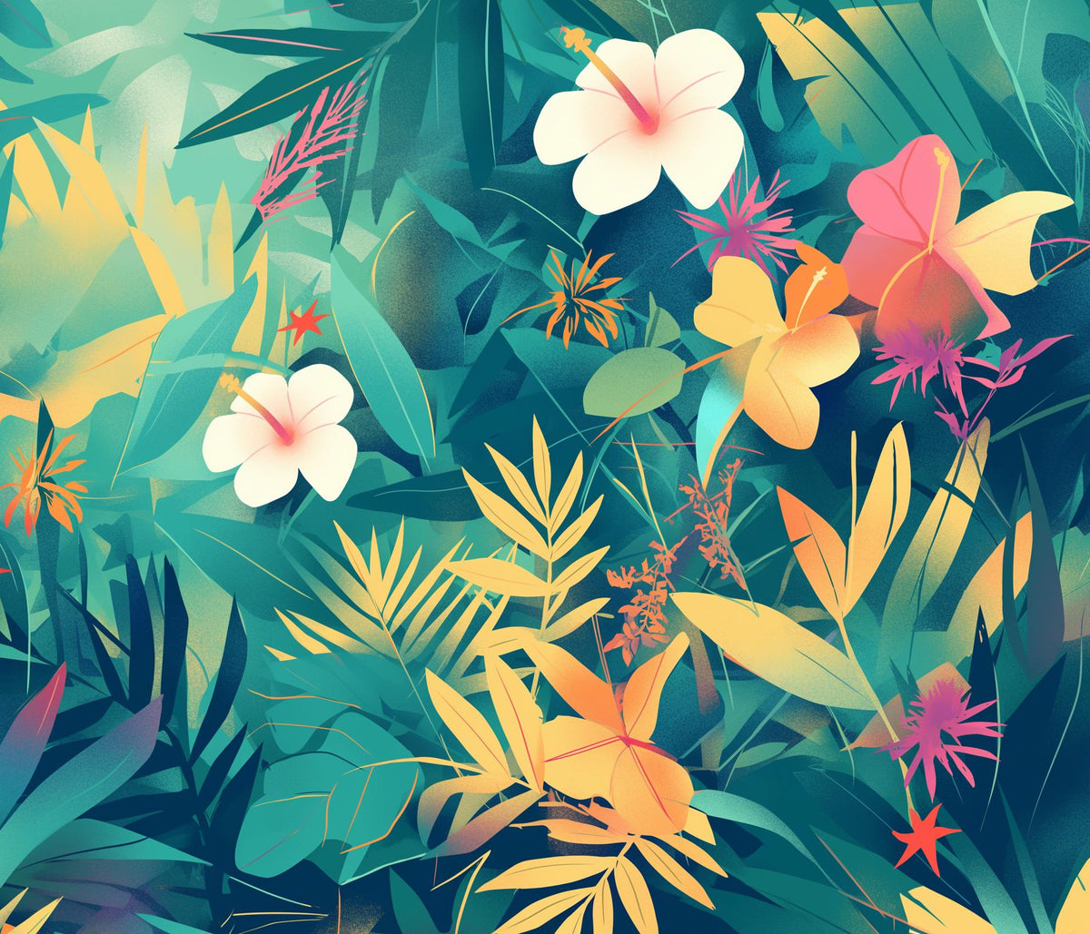 Papier peint feuillage tropical multicolore