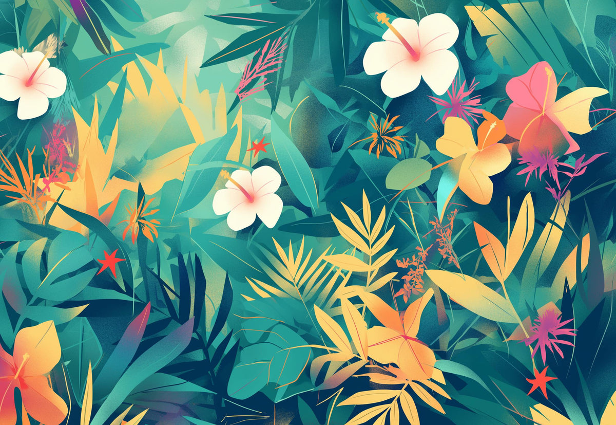 Papier peint feuillage tropical multicolore