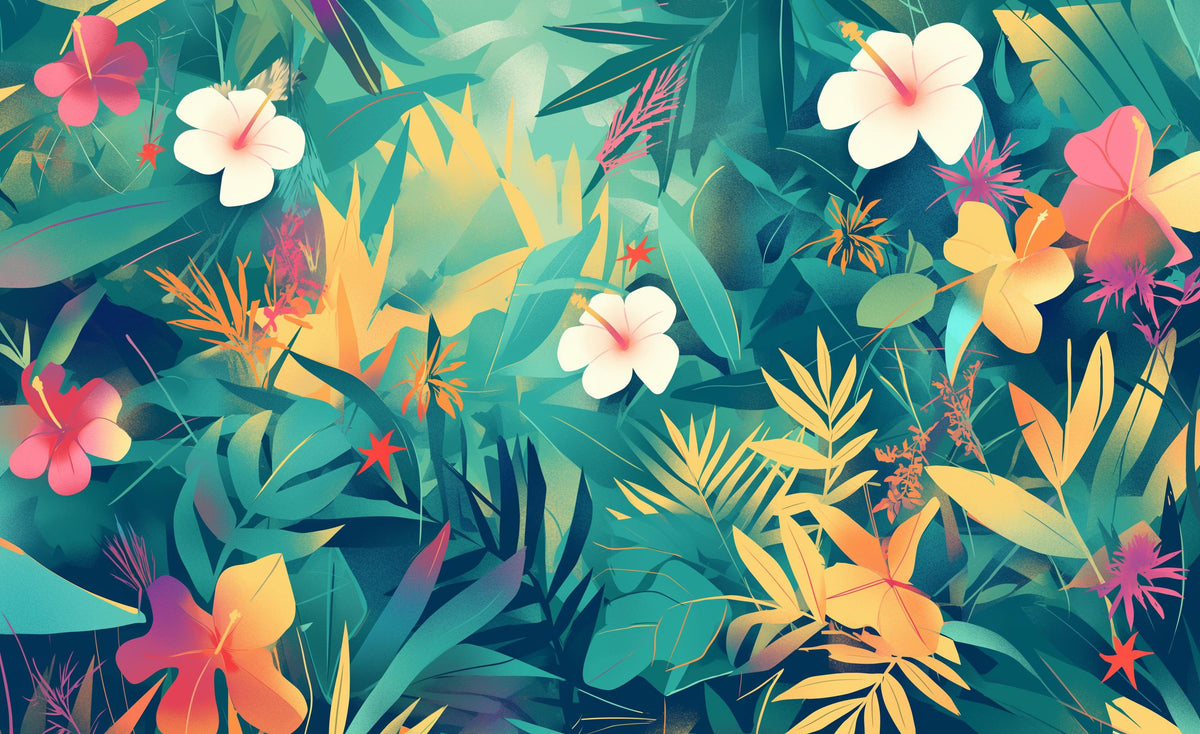 Papier peint feuillage tropical multicolore