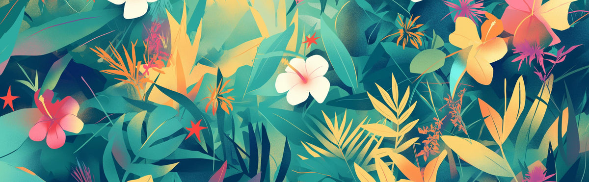 Papier peint feuillage tropical multicolore