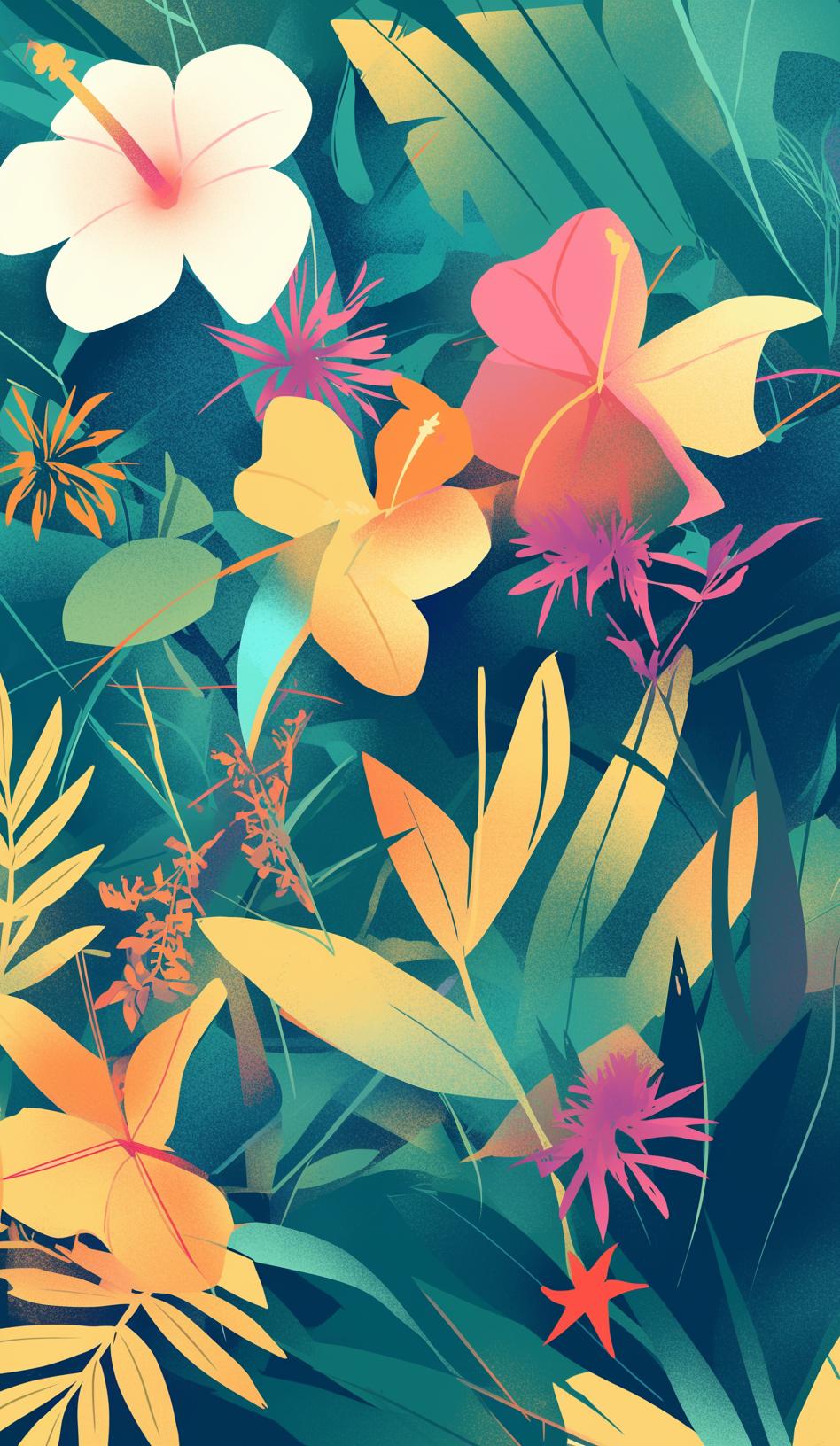 Papier peint feuillage tropical multicolore