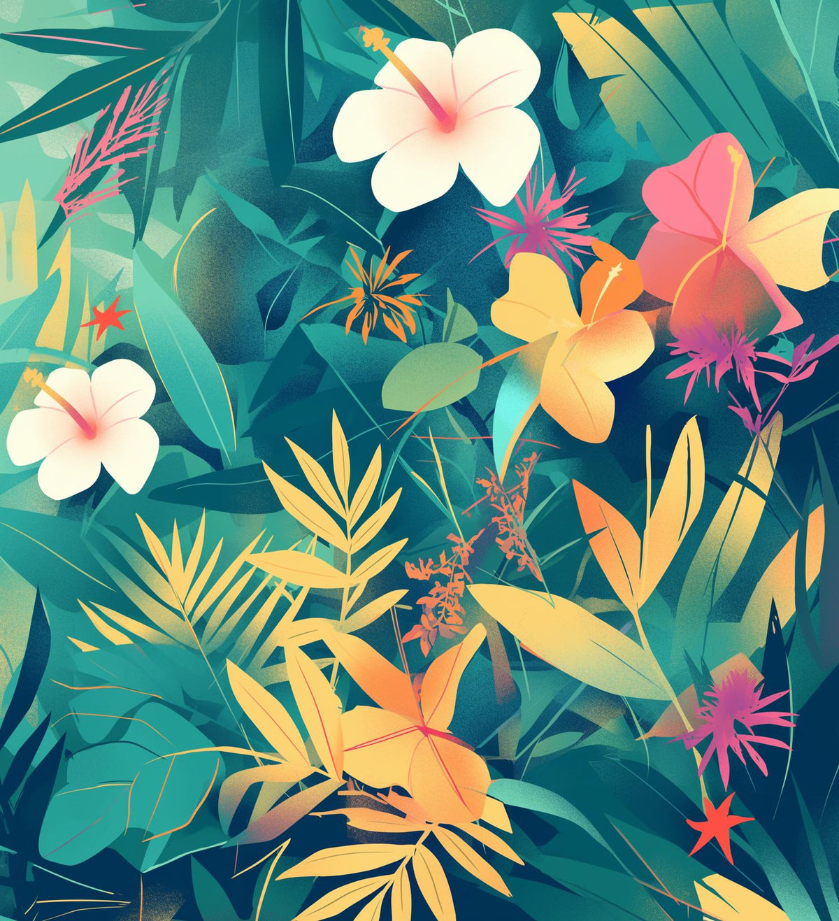 Papier peint feuillage tropical multicolore