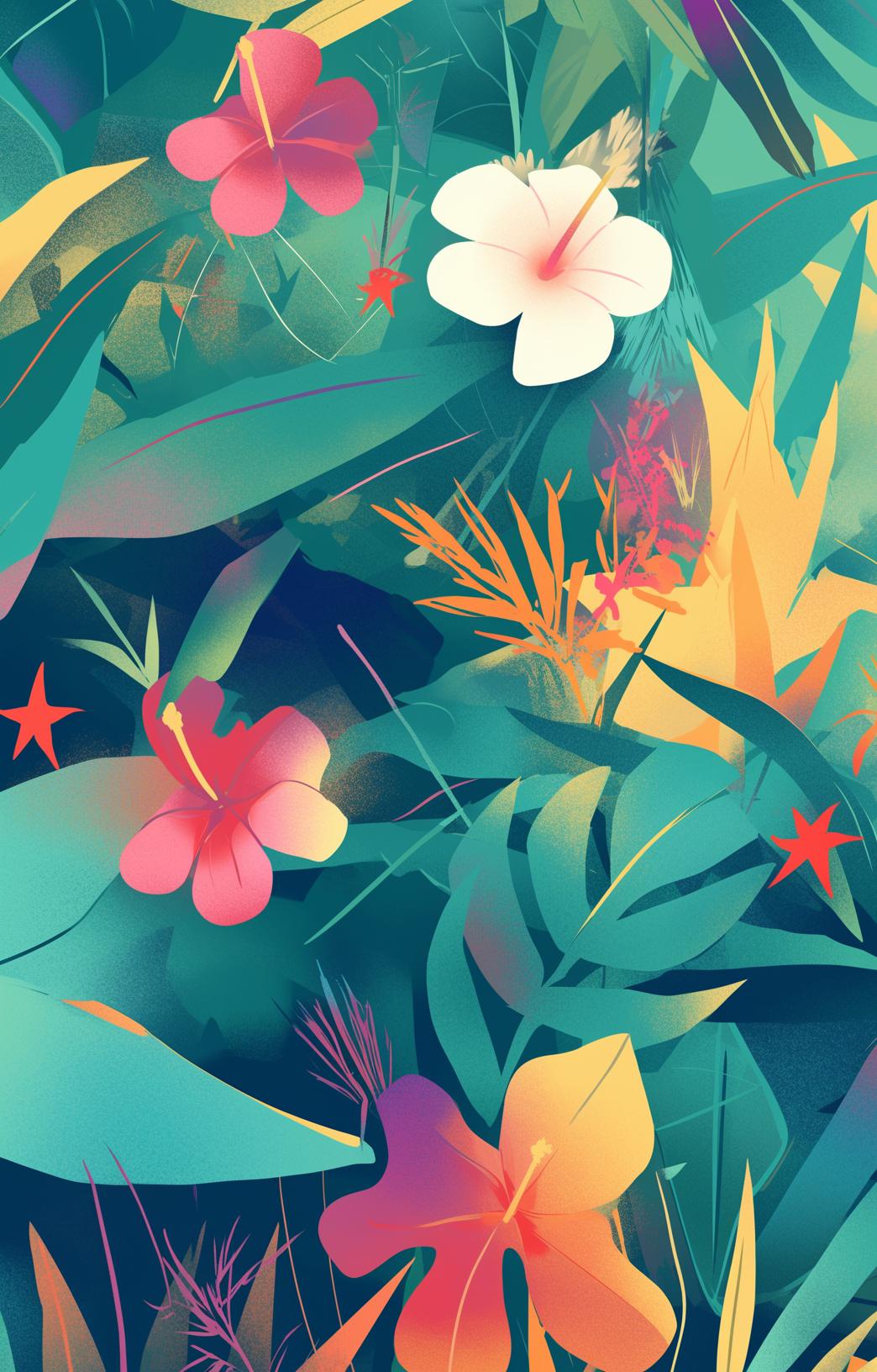 Papier peint feuillage tropical multicolore