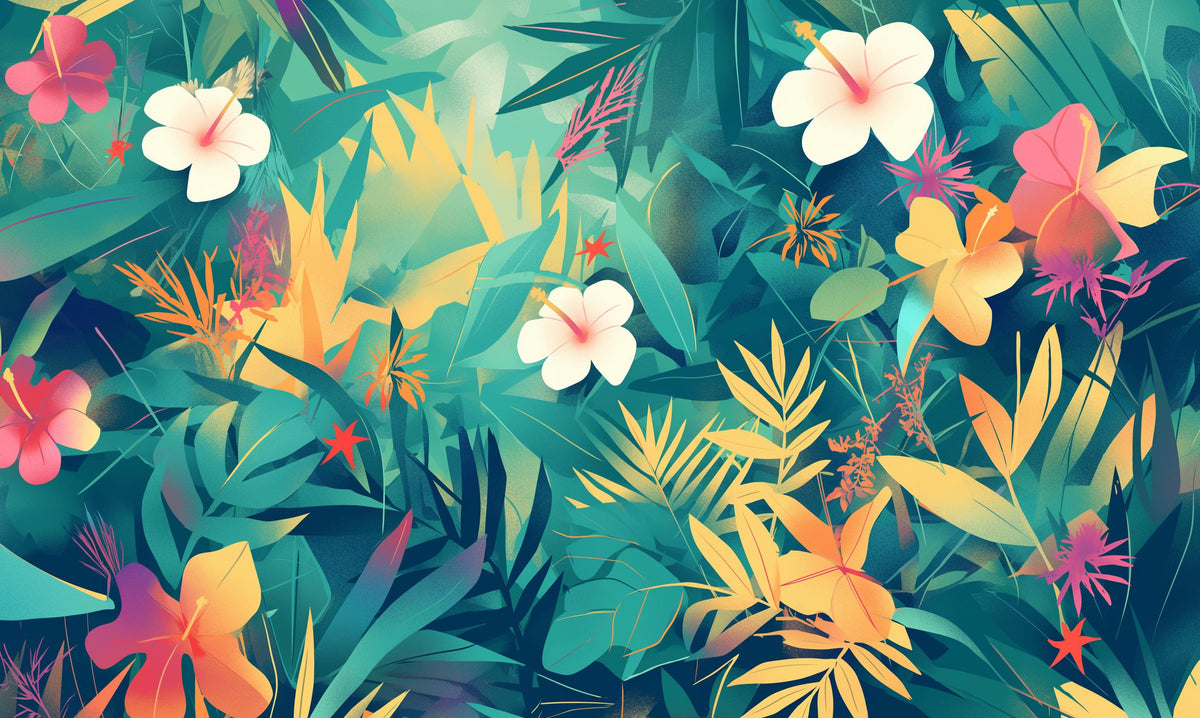 Papier peint feuillage tropical multicolore